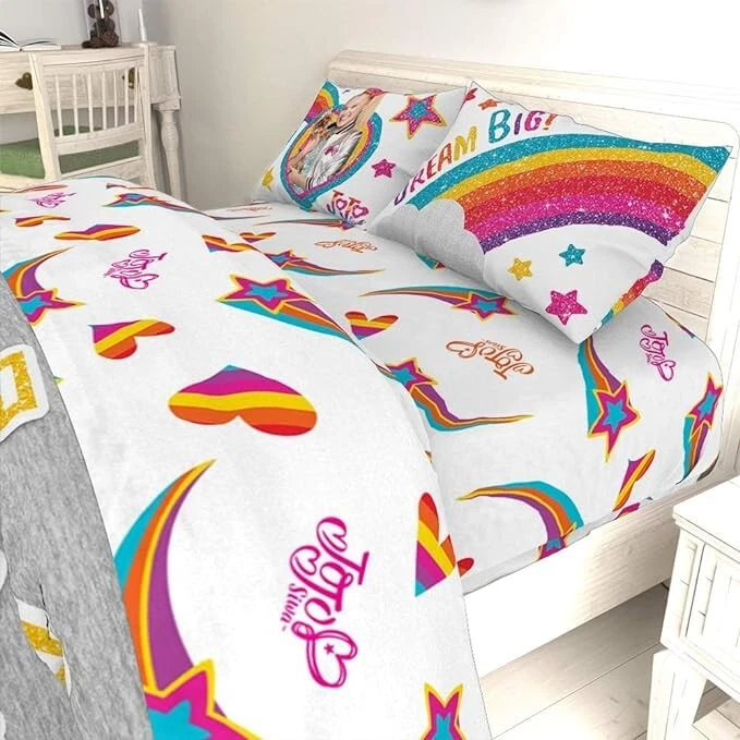 NEW JoJo Siwa Rainbow Sparkle 4pc Full Bed Sheet Set BowBow Hearts Shooting Star - Image 2 of 4
