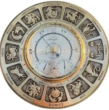RARE VINTAGE AIRGUIDE BAROMETER THERMOMETER HUMIDITY HOROSCOPE ZODIAC FACE 14"