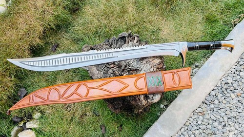 26″blade Custom Full Tang Machete-High Carbon Steel Blade with Horn Handle-Gifts - Picture 11 of 14