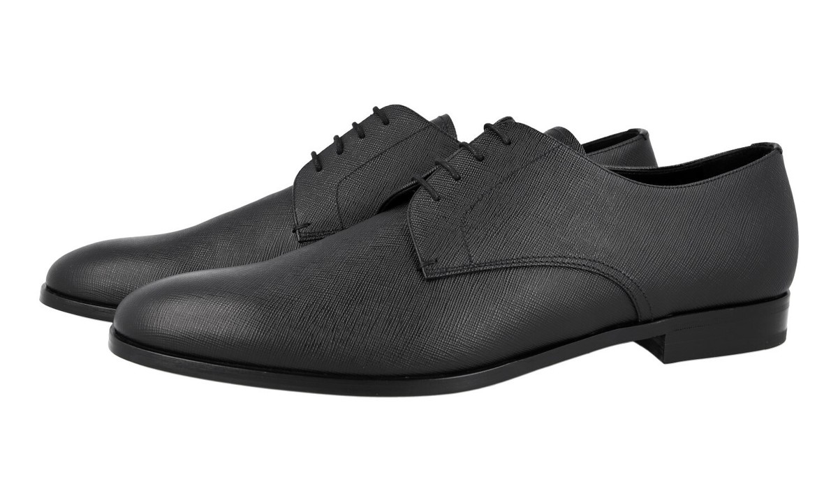 PRADA MEN SAFFIANO BLACK LEATHER DRESS SHOES PRADA SAFFIANO Oxford Dress Shoes Leather Sole - Black - NEW  main image 4