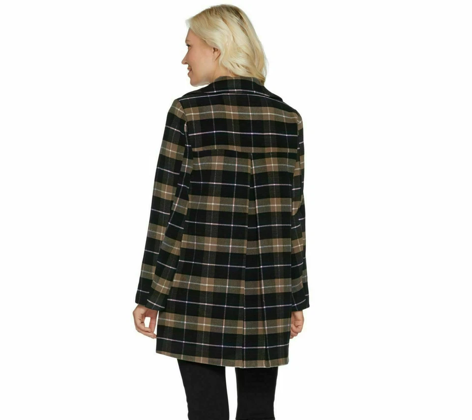 Abrigo Joan Rivers Clásico Columpio a Cuadros, Botón Frontal, Taupe y Negro, XS (Nuevo) Foto 2 de 2