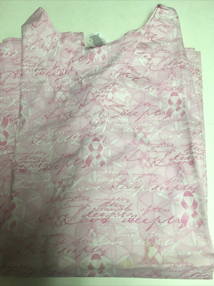 Scrub Light Pink Tops 3 Pockets (CANCER RIBBON) assorted sizes Jody Bergsma NWT - Image 3 of 3