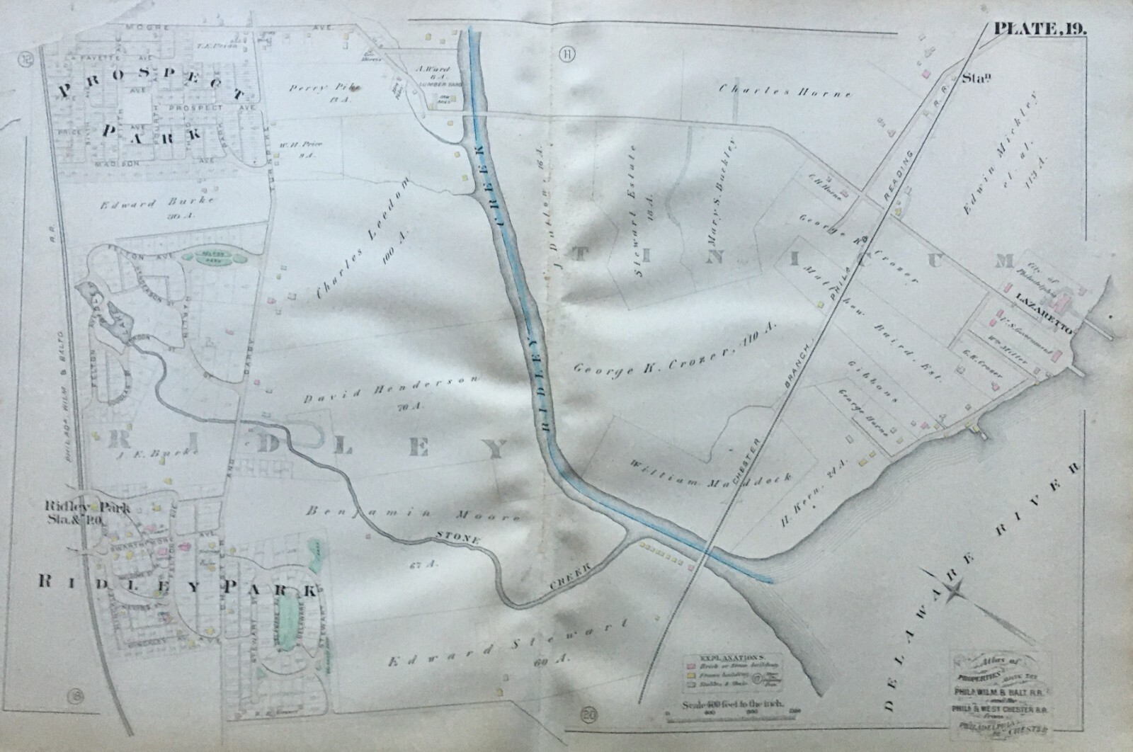 1882 TINICUM PROSPECT PARK RIDLEY PARK PA LAZARETTO HOSPITAL ATLAS MAP