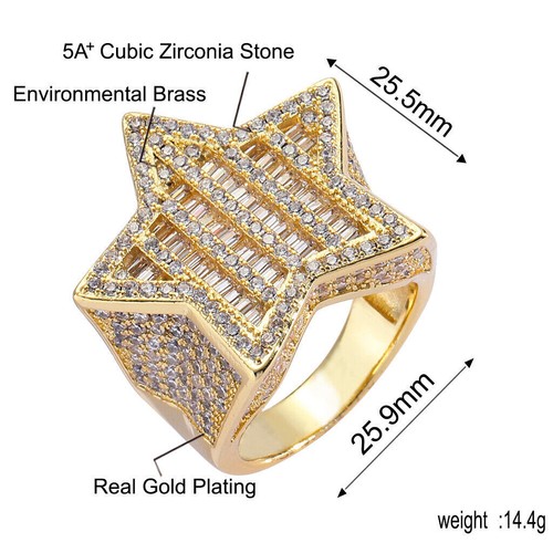 Herren Ring Iced Flooded Zirkonia Stern Messing Hip Hop Schmuck A9298 - Bild 3 von 8