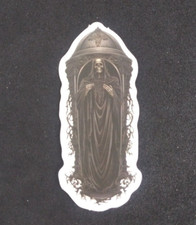 Skeleton In Casket Spooky Black  White Halloween Sticker 2.38" x 1" AE 