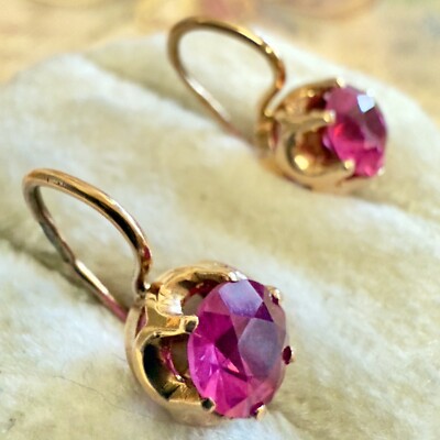 14k 583 Rose Gold Earrings - Vintage East European USSR Soviet Era #1613