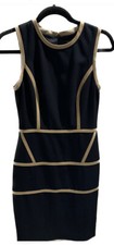CYNTHIA STEFFE Sheath Dress Black with Camel Brown Trim Detail Sleeveless Size 2