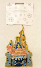 BNWT Disney Disneyland Sleeping Beauty Castle Beaded Christmas Fabric Ornament