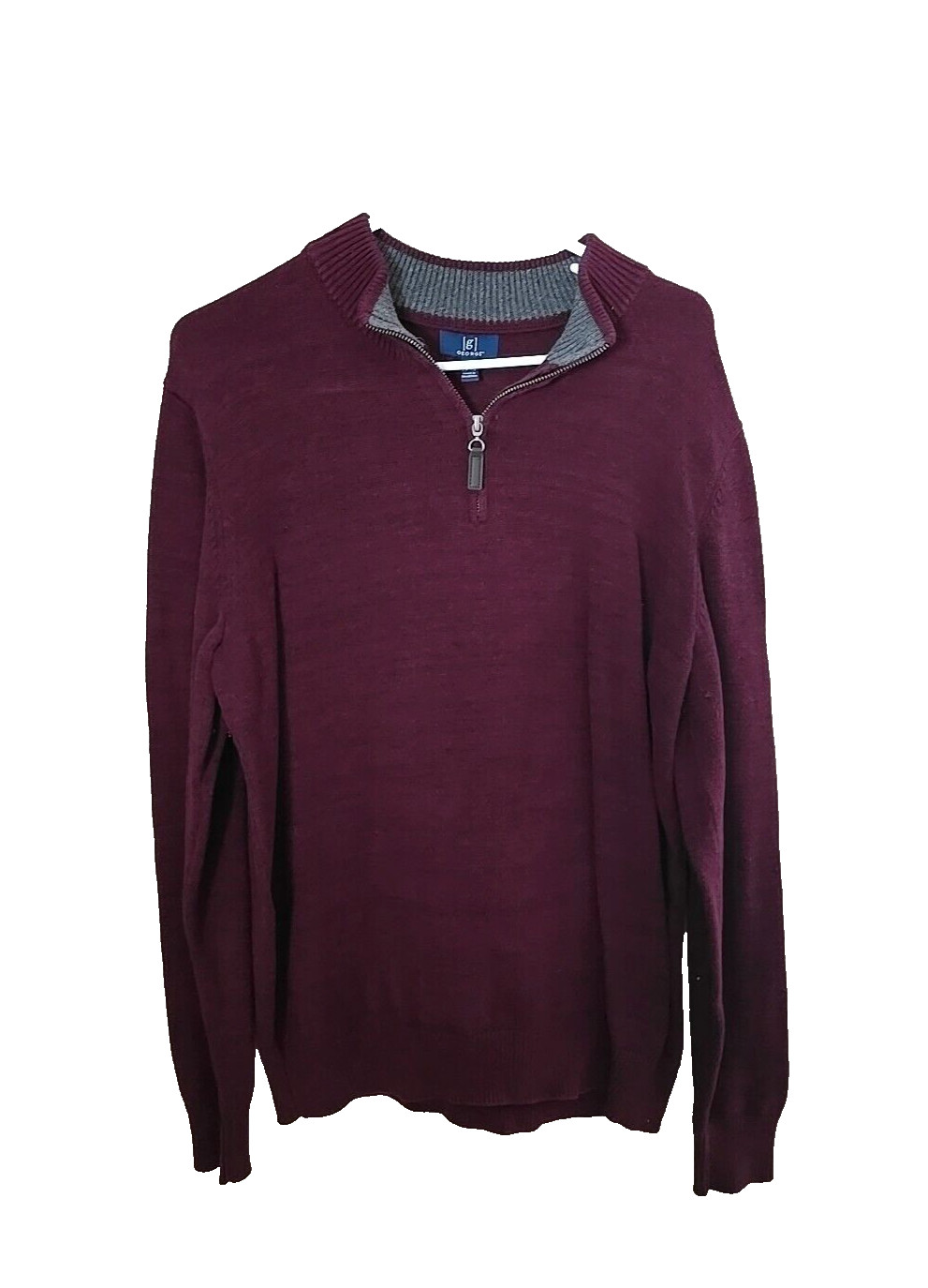 George Burgundy Quarter Zip Knit Long Sleeve Pullover Sweater Men's Size Large
