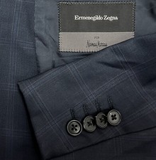 Ermenegildo Zegna Trofeo 46R Navy Blue Windowpane Plaid 3-Button Blazer Jacket