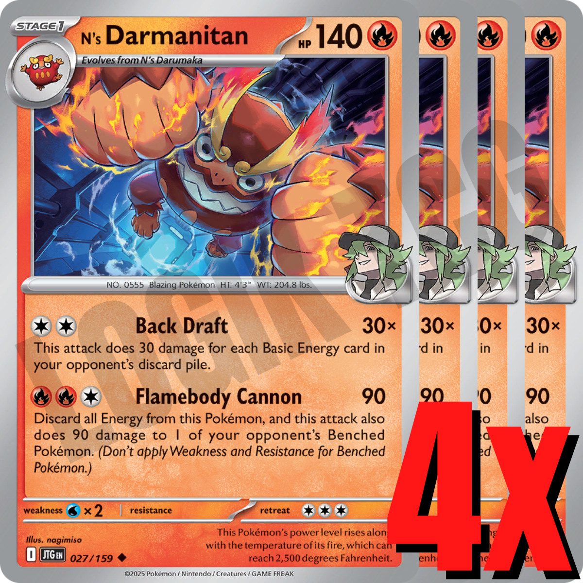 4x N's Darmanitan 027/159 x4 - Journey Together - Pokemon TCG - Playset