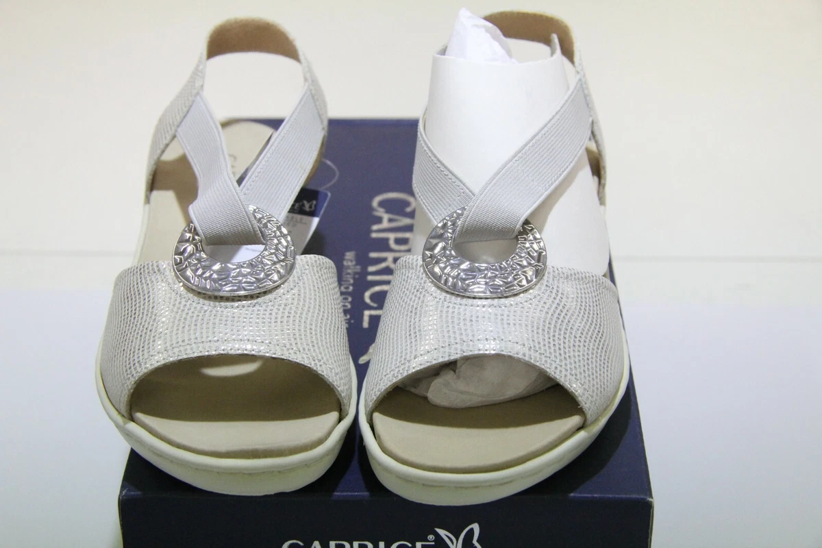 CAPRICE SILVER FOIL LADIES LEATHER SANDALS UK 4 H EU 37