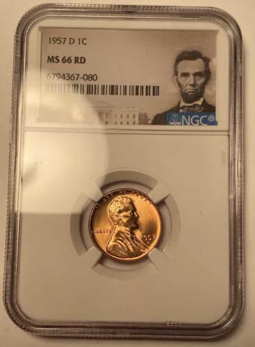 1957-D Lincoln Wheat Cent NGC MS66RD Abe Lincoln Label