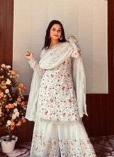 PRESENTING WHITE HEAVY GEORGETTE PALAZZO SUIT WITH DUPATTA FOR WOMEN  GIRLS
