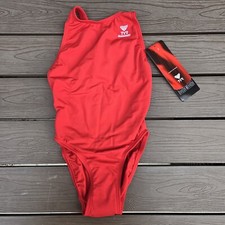 TYR Durafast Youth Girl's Solid PowerBack 1pc Swimsuit - Red - Size 24 New