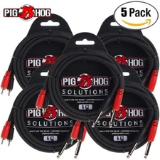 5-PACK Pig Hog PD-R1406 Dual RCA Male to Dual 1/4" Mono 6FT Audio Cable