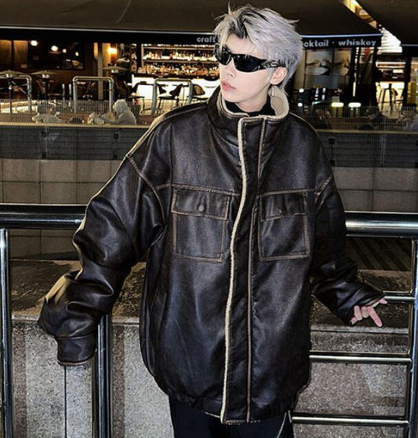 ジャケット・アウター 00s short length punk grunge jacket y2k Men's Zipper Short Jacket Punk Gothic Black Faux Leather