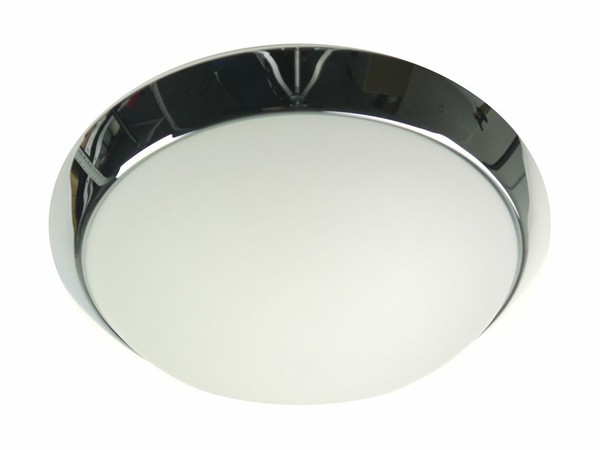 Decken Leuchte Rund Ø 30Cm Glas Satiniert Mit Klarrand Zierring Chrom Wandlampe-image