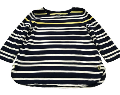 Allison Daley Womens Sweater Sz Yellow Navy White  Knit Striped 3/4 Sleeve