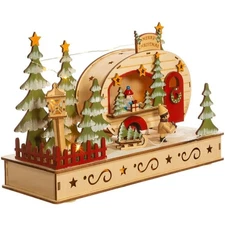 Kurt S. Adler Wooden Christmas Village Musical Figurine, Multi-Colored