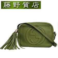 GUCCI Soho Leather Shoulder Bag Crossbody 308364 Leather Cotton Green G Hardware