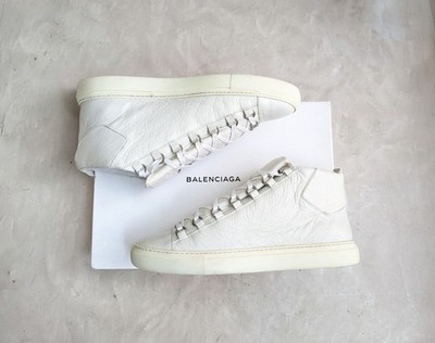 Balenciaga Arena White Men 10 43 Leather High Top Sneakers Shoes