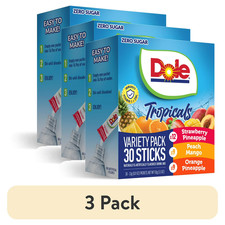 3 Dole Powder Drink Variety Pack, Tropical,Peach Mango,Strawberry Pineapple, 30