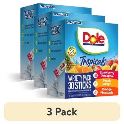3) Dole Powder Drink Variety Pack, Tropical,Peach Mango,Strawberry Pineapple, 30