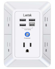 5 Outlet Extender Multi Plug Wall Outlets with 4 USB Charging Ports 1 USB C Out