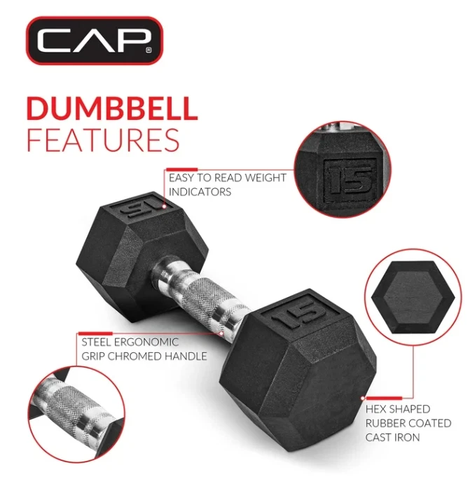Barra CAP, mancuerna hexagonal de goma recubierta de 20 lb, par Foto 4 de 4
