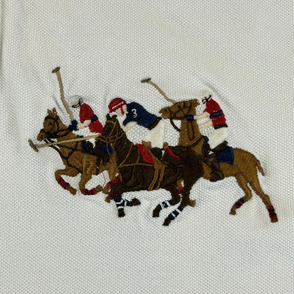 Camisa Polo Ralph Lauren Vintage Niños Pequeña 8/10 Blanca Triple Pony Estampida Años 90 Foto 4 de 4