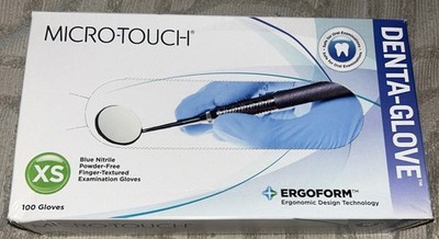 Denta-Glove Micro-Touch Blue Nitrile Exam Gloves, X-Small, 100ct. ERGOFORM