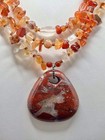 TICA ROSA 925 Sterling Silver /Carnelian Bead/Jasper Pendant Necklace 3 Strand — photo 2