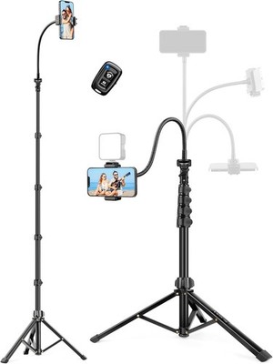 Phone Tripod Stand, 85'' Tall Cellphone Tripod for iPhone with Gooseneck Remote,