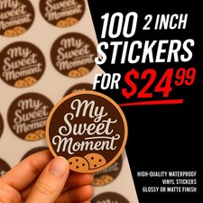 100 Custom 2" Waterproof Vinyl Stickers for Small Business Branding Durable