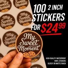 100 Custom 2" Waterproof Vinyl Stickers for Small Business Branding – Durable