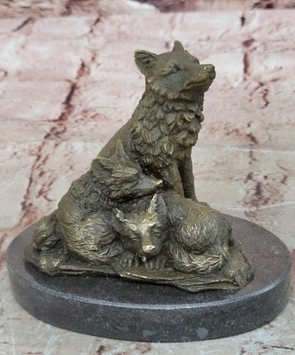 Handmade Hybrid Wolf Dogs Running Wolves Wildlife Bronze Statue Sculpture Decor