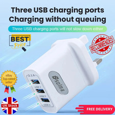 UK 3 Pin Plug Adapter Wall Charger 1/2/3-Port Dual USB For Phones Tablets