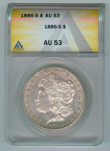 1886-S U.S. MORGAN SILVER DOLLAR - KM#110 - ANACS SLABBED - AU53