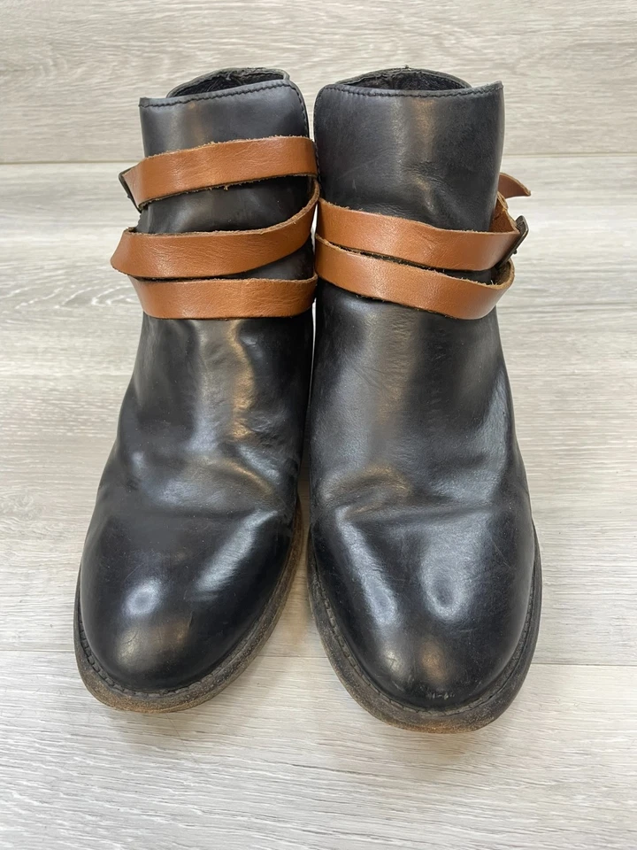 H by Hudson Madewell Horrigan Para Mujer 9.5 Negro Botín Cuero Botín Hebilla Foto 2 de 4