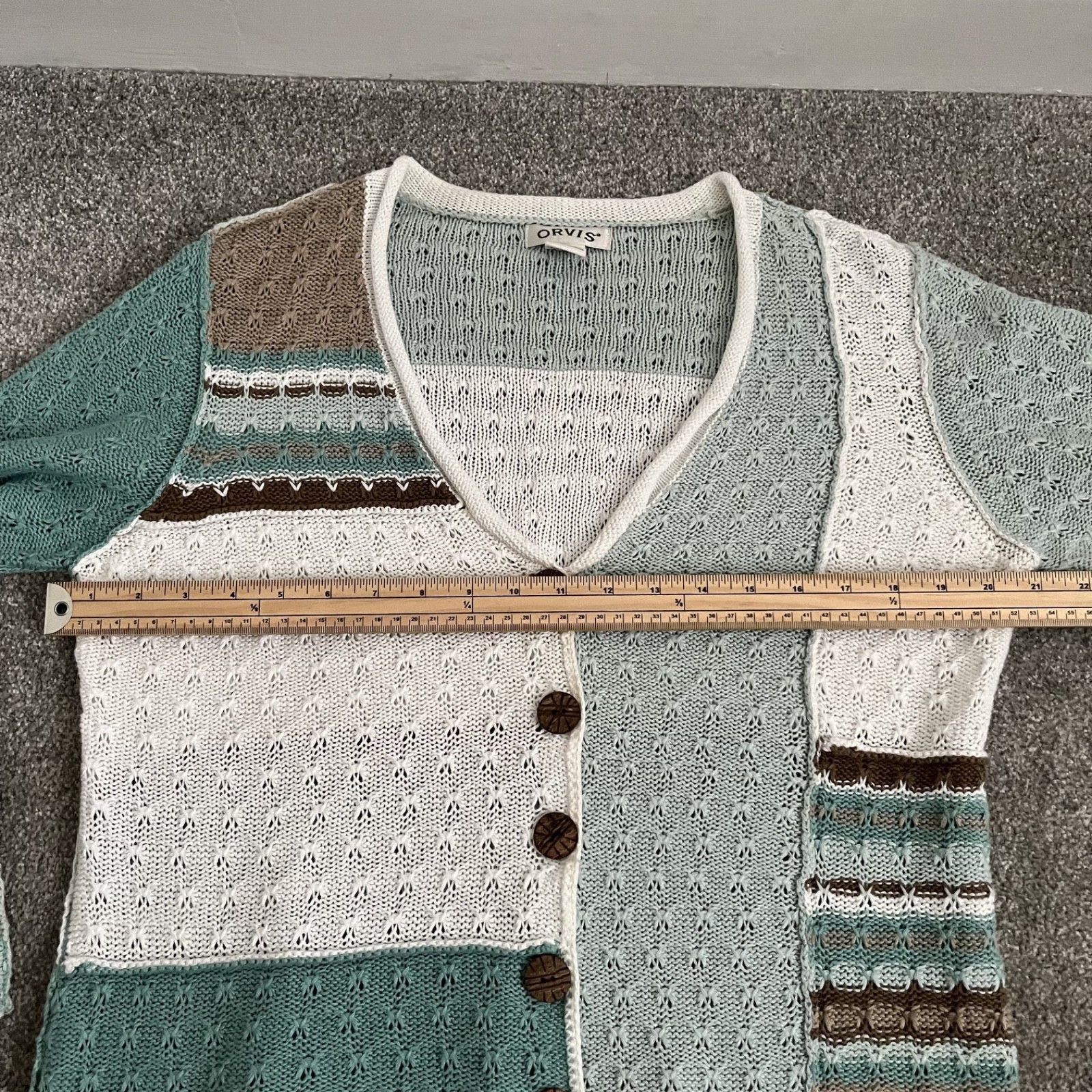 Orvis Patchwork Cardigan V-Neck Cotton Vintage Bu… - image 14