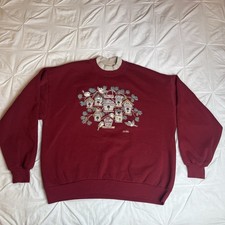 VTG Morning Sun Sweatshirt Women's Bird Houses Fall Sz XL Grandma Core Maroon