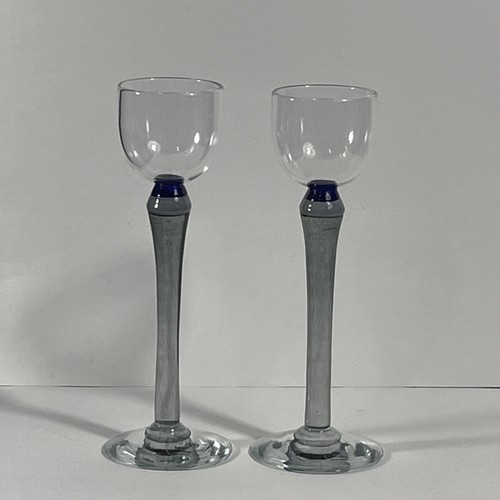 MCM *signiert* Dänisches mundgeblasenes Glas klar blau grau langstielig Likör Cordial - Bild 10 von 14