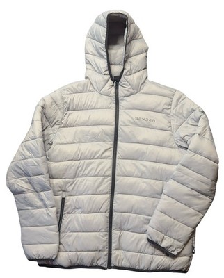 Spyder Puffer Jacket Mens Large Gray Full Zip Hooded Lightweight Coat NEW