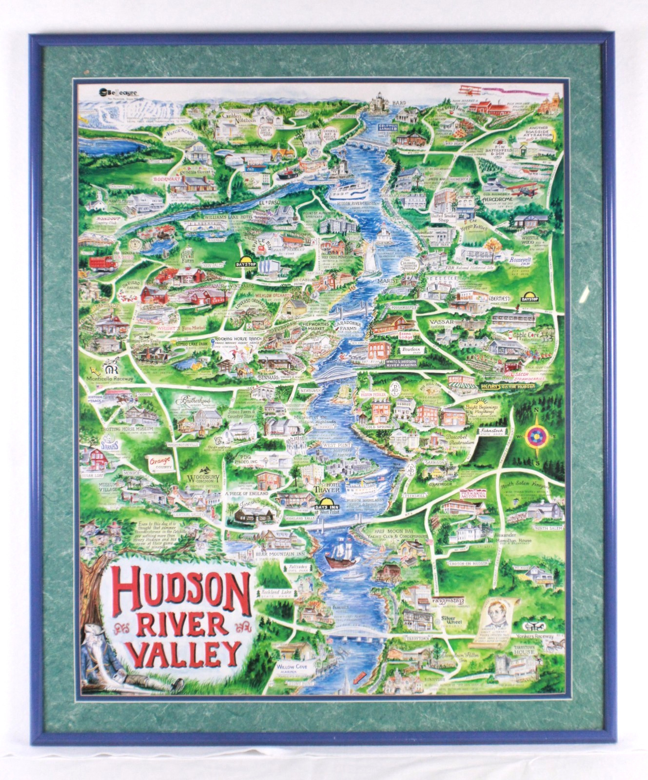 Hudson River Valley NY Customed Framed Playful Pictorial Map Print 34"H x 28"W