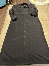 Vintage Herman Geist Black faux suede maxi Dress Collared Long Sleeve Sz 14