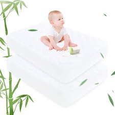Viscose Waterproof Crib Mattress Protector, 2 Pack Quilted Fitted Breathable ...