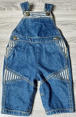 Vintage Montgomery Ward 80 s denim overalls w/ stripes. Infants Size 6-9 mos EUC