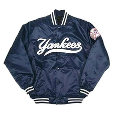 NY Yankees Navy Blue Varsity Jacket With Blue Leather Sleeves
