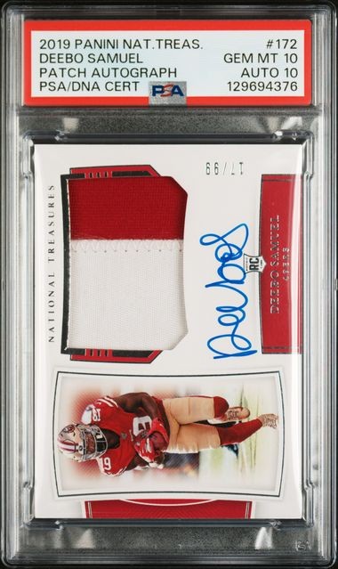 2019 NATIONAL TREASURES #172 DEEBO SAMUEL PATCH AUTOGRAPH 17/99